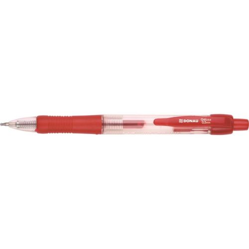 Pix cu gel si mecanism DONAU, corp transparent cu grip, scriere de 0.5 mm, rosu