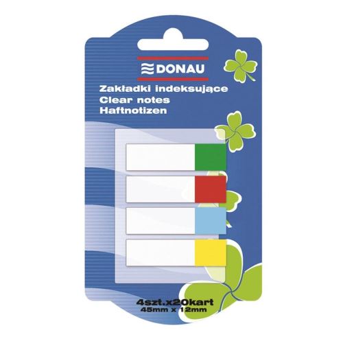 Index adeziv din plastic DONAU, semitransparent, 45 x 12 mm, set 4 x 20 file color