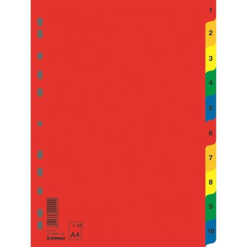 Separatoare A4 plastifiate DONAU, index numeric 1-10, color, 120 microni