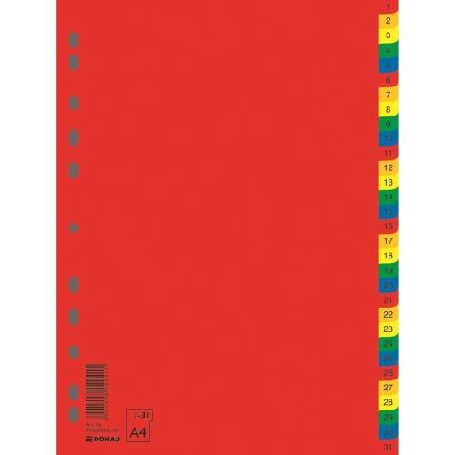 Separatoare A4 plastifiate DONAU, index numeric 1-31, color, 120 microni