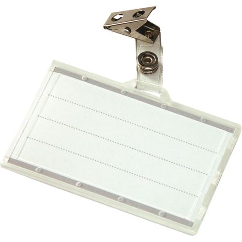 Ecuson orizontal DONAU cu clips metalic, plastic rigid, 85 x 50 mm