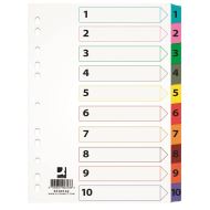 Separatoare A4 din carton Q-CONNECT Mylar, index numeric 1-10 , taste plastifiate color