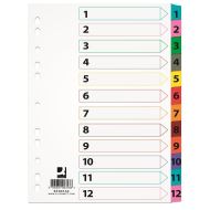 Separatoare A4 din carton Q-CONNECT Mylar, index numeric 1-12 , taste plastifiate color