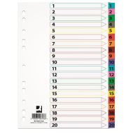 Separatoare A4 din carton Q-CONNECT Mylar, index numeric 1-20 , taste plastifiate color