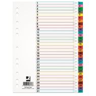 Separatoare A4 din carton Q-CONNECT Mylar, index numeric 1-31 , taste plastifiate color