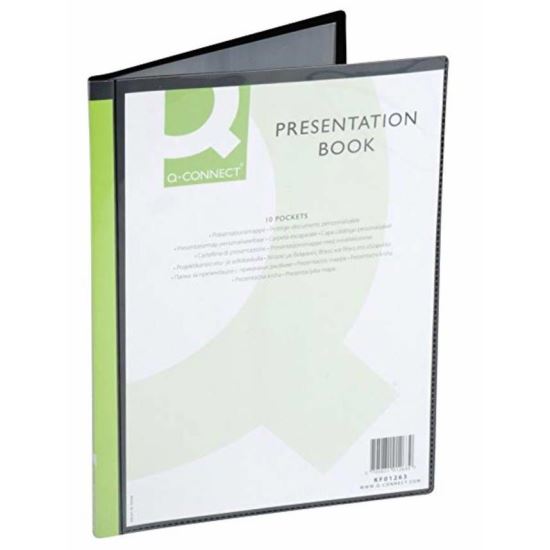 Mapa de prezentare Q-CONNECT cu file interioare si buzunare exterioare, 10 folii, A4, 460/38 microni, negru