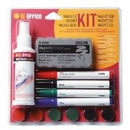 Kit pentru tabla magnetica Bi-Office (spray, burete, magneti si 4 markere)