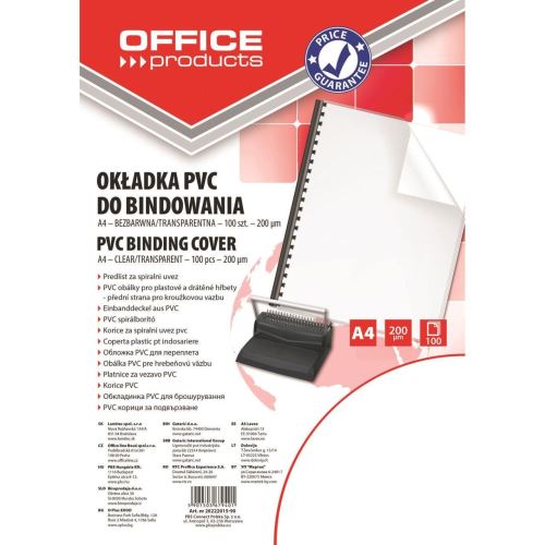 Coperta din plastic OFFICE Products pentru indosariere, A4, 200 microni, cristal, 100 buc/top