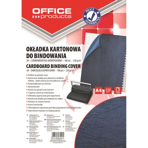 Coperta din carton OFFICE Products pentru indosariere, A4, 250 gr, 100 buc/set, albastru inchis
