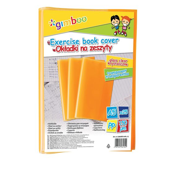 Coperta plastic Gimboo, A5, cristal, 150 microni, 25 buc/set, portocaliu