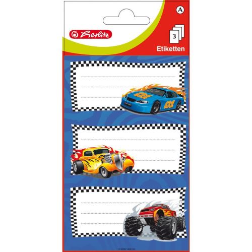 Etichete scolare Herlitz Cars, 3/cola, 3 coli/blister