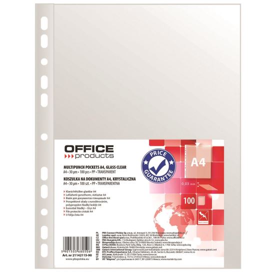 Folie protectie OFFICE Products, A4, cristal, 30 microni, 100 file/set
