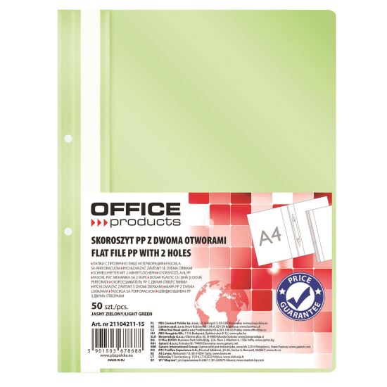 Dosar din plastic cu sina si doua perforatii OFFICE Products, verde deschis