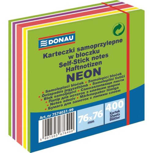 Cub notite adezive DONAU, 76 x 76 mm, 400 file, verde mixat, 5 culori neon/pastel