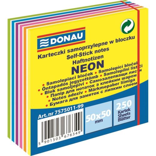 Cub notite adezive DONAU, 50 x 50 mm, 250 file, 6 culori neon/pastel