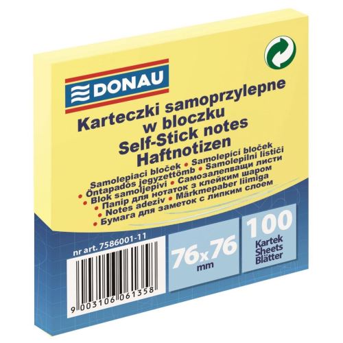Notite adezive DONAU,  76 x 76 mm, galben pal,  100 file