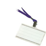 Ecuson orizontal DONAU cu snur textil albastru (51 cm) si clips (tip crocodil), plastic rigid, 85 x 50 mm