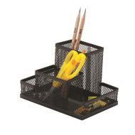 Organizator de birou Q-CONNECT MESH, 4 compartimente, din plasa metalica, 153 x 103 x 100 mm, negru
