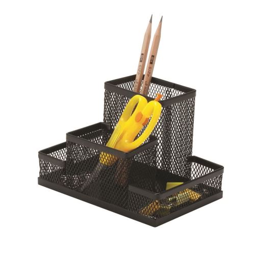 Organizator de birou Q-CONNECT MESH, 4 compartimente, din plasa metalica, 153 x 103 x 100 mm, negru