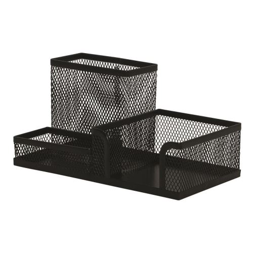 Organizator de birou Q-CONNECT MESH, 3 compartimente, din plasa metalica, 205 x 103 x 98 mm, negru