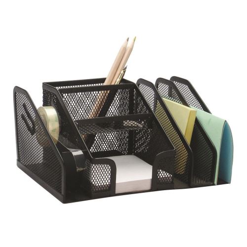 Organizator de birou Q-CONNECT MESH, 6 compartimente, din plasa metalica, 205 x 145 x 100 mm, negru