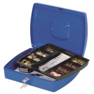 Cutie metalica pentru valori Q-CONNECT, extra larga, 325 x 85 x 235 mm, incuietoare cu doua chei, albastru