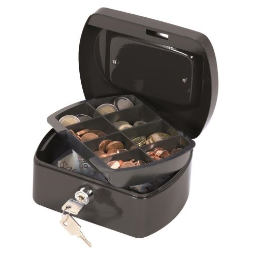 Cutie metalica pentru valori Q-CONNECT, mica, 155 x 75 x 120 mm, incuietoare cu doua chei, negru