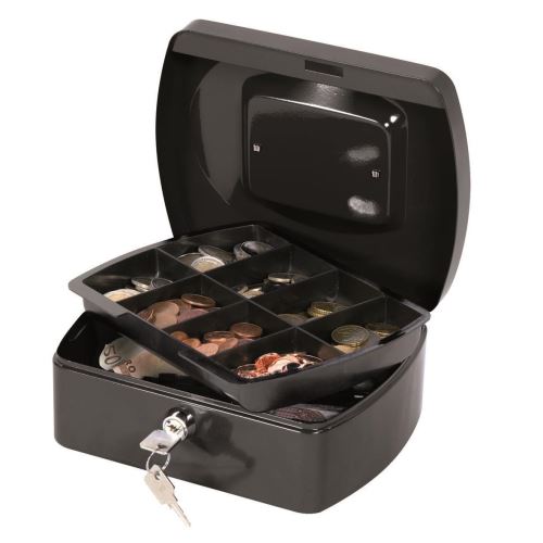 Cutie metalica pentru valori Q-CONNECT, medie, 205 x 85 x 160 mm, incuietoare cu doua chei, negru