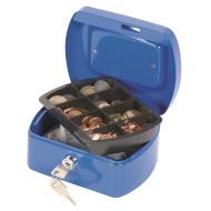 Cutie metalica pentru valori Q-CONNECT, mica, 155 x 75 x 120 mm, incuietoare cu doua chei, albastru