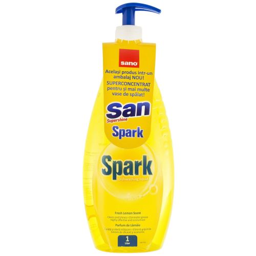 Detergent vase SANO Spark Lemon, cu pompita, 1000 ml