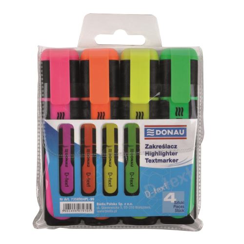 Textmarker DONAU D-text, scriere de 1 -5 mm, set 4 culori