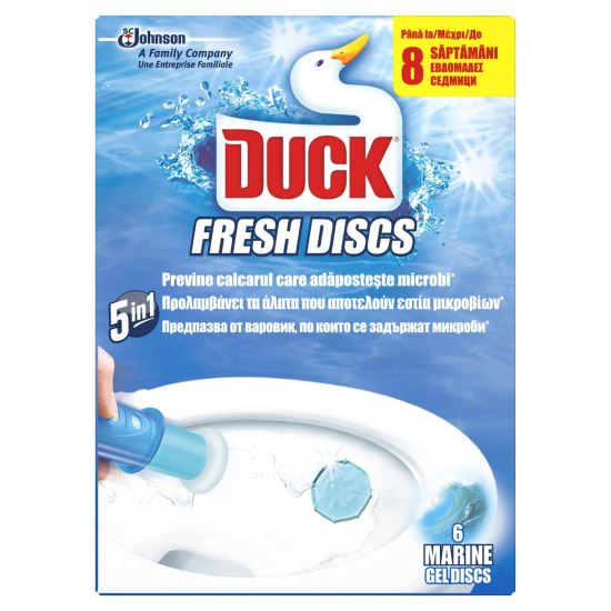 Odorizant toaleta DUCK Fresh Discs aparat si 6 discuri cu gel, Marine