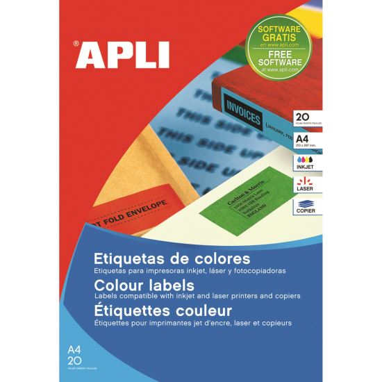 Etichete autoadezive APLI Color, 1/A4, 210 x 297 mm, 20 coli/top, rosu