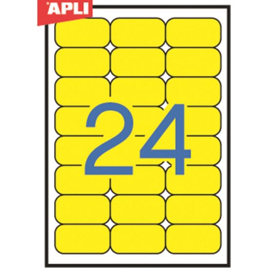 Etichete autoadezive APLI Color, 24/A4, 70 x 37 mm, rotunjite, 20 coli/top, galben
