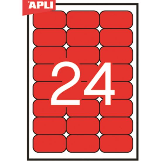Etichete autoadezive APLI Color, 24/A4, 70 x 37 mm, rotunjite, 20 coli/top, rosu