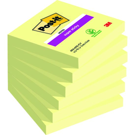 Notite adezive Post-it Super Stiky (654-6SSCY-EU), 76 x 76 mm, galben pal, 90 file