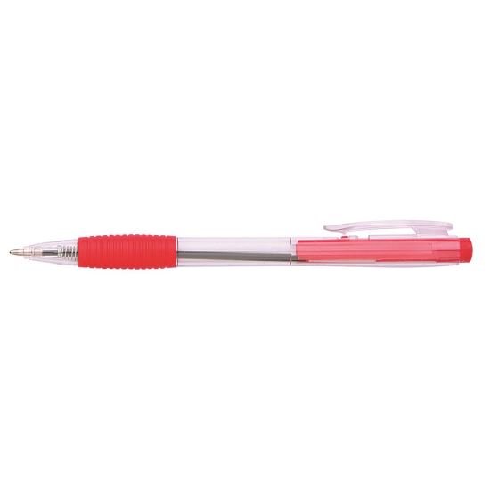 Pix cu mecanism OFFICE Products, corp transparent cu grip, scriere de 0.5mm, rosu
