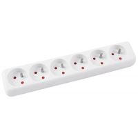 Prelungitor OFFICE Products fara intrerupator, 6 prize si cablu de 5 m, cu pamantare, alb