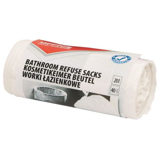 Saci menajeri pentru baie OFFICE Products, 20 litri, standard, HDPE, 40 buc/set, alb