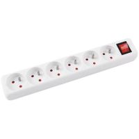 Prelungitor OFFICE Products cu intrerupator, 6 prize si cablu de 3 m, cu pamantare, alb