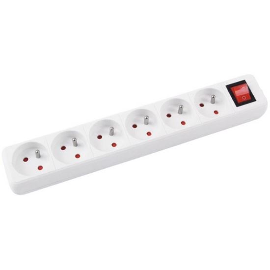 Prelungitor OFFICE Products cu intrerupator, 6 prize si cablu de 5 m, cu pamantare, alb