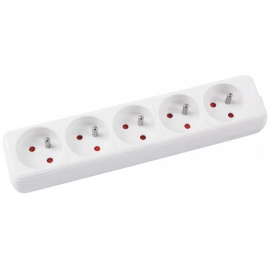 Prelungitor OFFICE Products fara intrerupator, 5 prize si cablu de 5 m, cu pamantare, alb