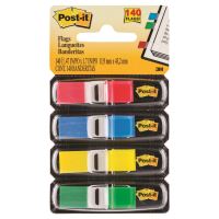 Index adeziv din plastic Post-it (683-4), in dispenser, 12 x 43 mm, set 4 x 35 file color