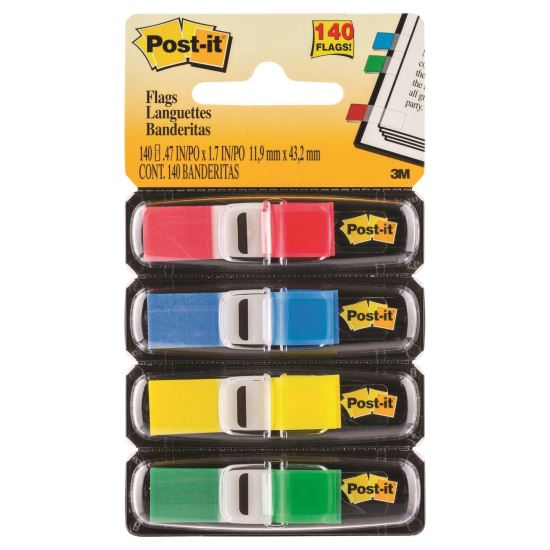 Index adeziv din plastic Post-it (683-4), in dispenser, 12 x 43 mm, set 4 x 35 file color