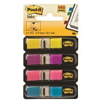 Index adeziv din plastic Post-it (683-4AB), in dispenser, 12 x 43 mm, set 4 x 35 file, culori neon