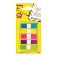 Index adeziv din plastic Post-it (683-5CB), 12 x 43 mm, set 5 x 20 file, culori neon