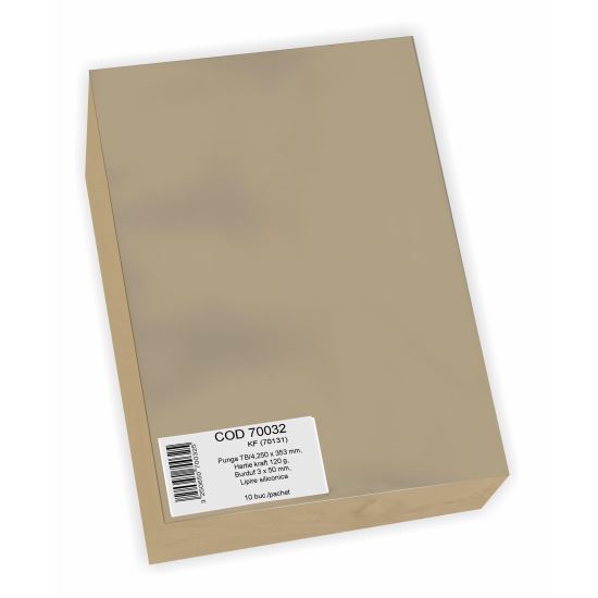 Plic pachet B4 cu burduf (250 x 353 x 50 mm), kraft, siliconic, 120 gr, 10 bucati 