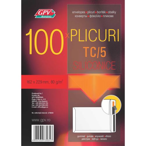 Plic pachet C5 *TC (162 x 229 mm), alb, siliconic, 100 bucati  