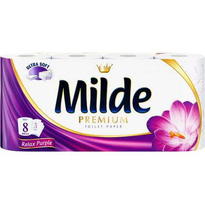 Hartie igienica Milde Relax Purple, 8 buc/set, parfumata, 3 straturi, 150 foi, 20.7 m