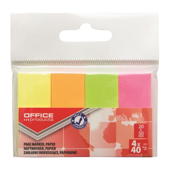 Page marker din hartie OFFICE Products, 20 x 50 mm, set 4 x 40 file neon